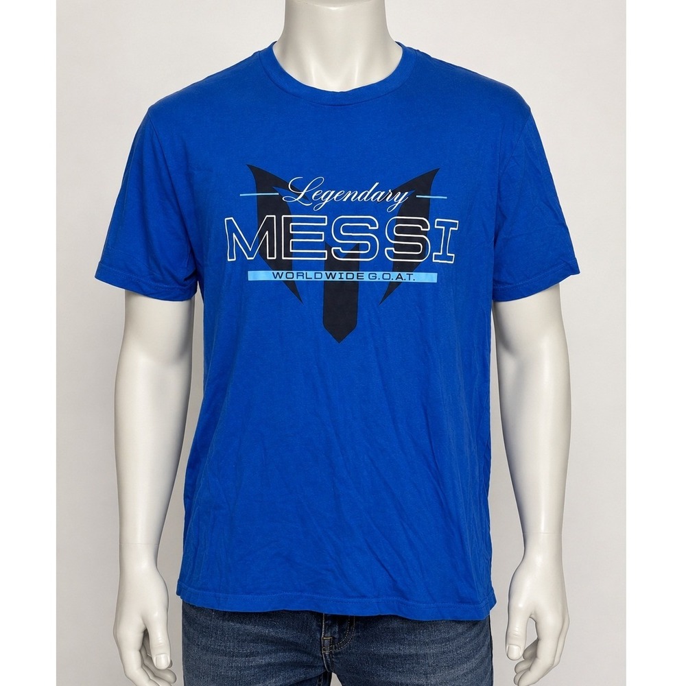 Messi Collection Mens T-Shirt Blue Legendary Messi Worldwide GOAT Graphic Medium